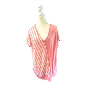 Sew in Love Pink Striped Contrast V-Neck Top | Size Large